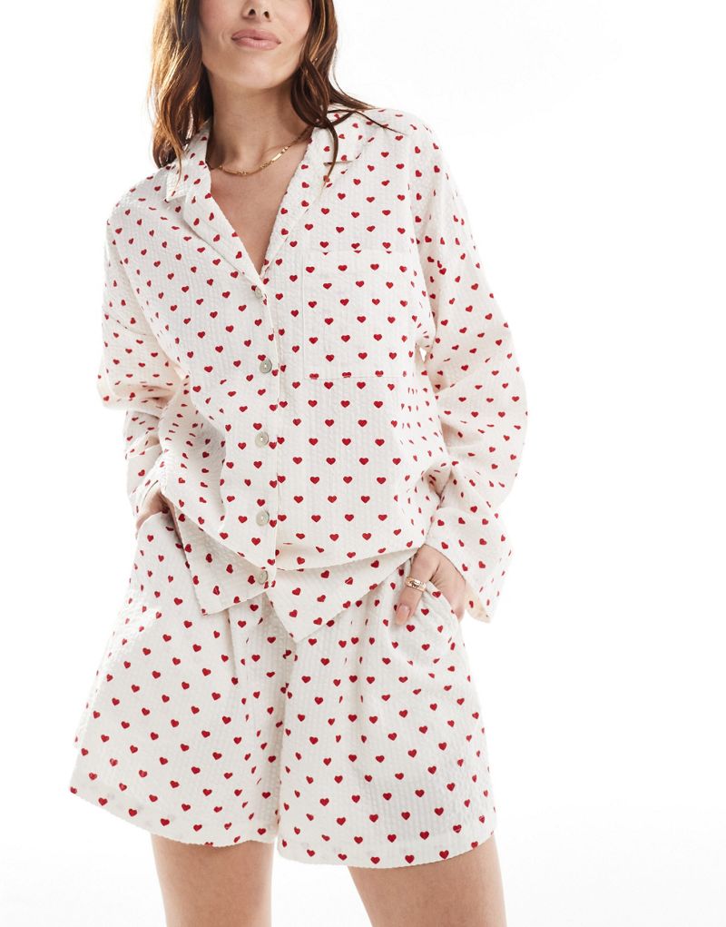 Lindex seersucker pajama short in red heart print Lindex