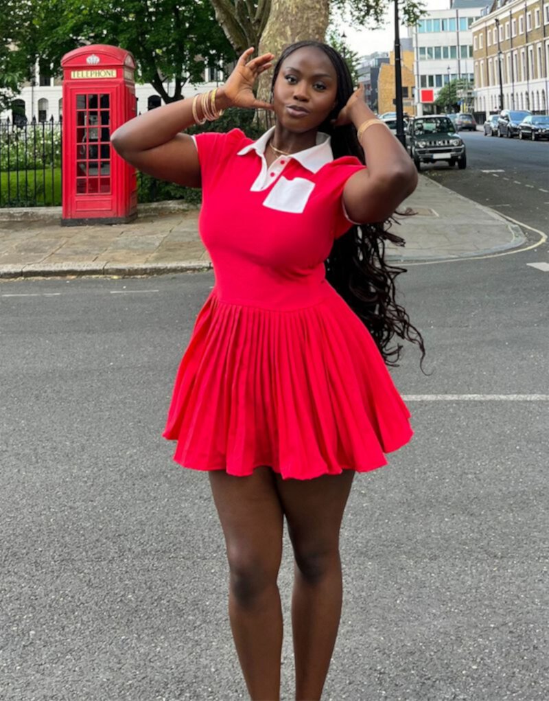 Labelrail x Sumbo Owoyele pleated skirt polo shirt mini dress in red Labelrail