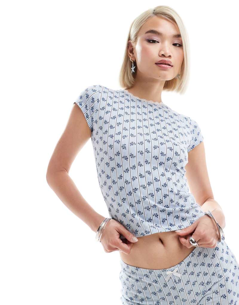 Motel zagy ribbed floral baby tee in blue - part of a set Motel