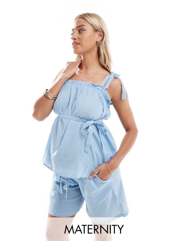 Женский Топы на бретелях MAMALICIOUS Maternity camisole с завязками на плечах в синем полосатом цвете - часть комплекта MAMALICIOUS