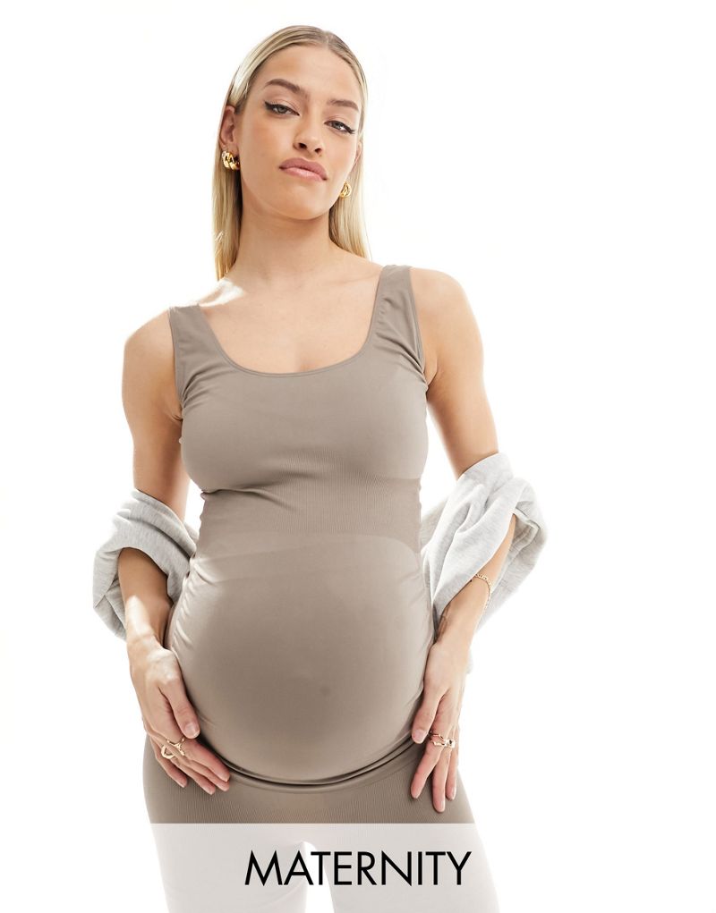 Mamalicious Maternity seamless tank top in taupe - part of a set MAMALICIOUS