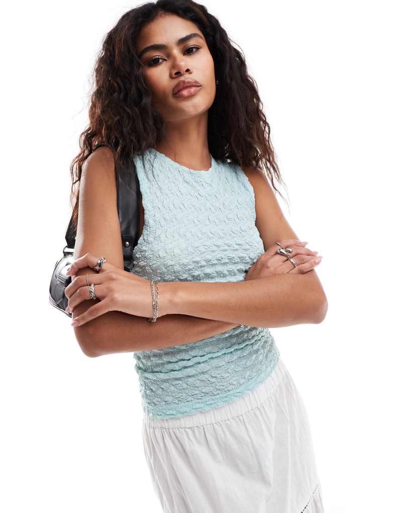 Motel mohala crinkle tank top in light blue Motel