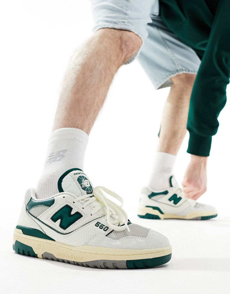 New Balance 550 sneakers in white with green and gray details New Balance