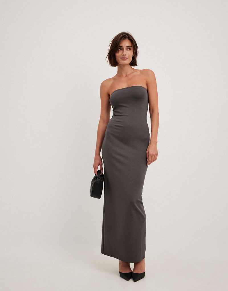 NA-KD bandeau maxi dress in dark gray NAKD