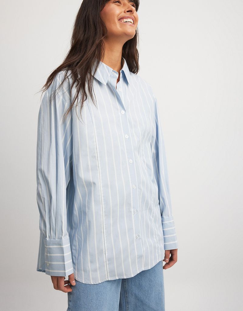 NA-KD x Laura Jane Stone oversized shirt with high cuffs in blue & white stripe NAKD