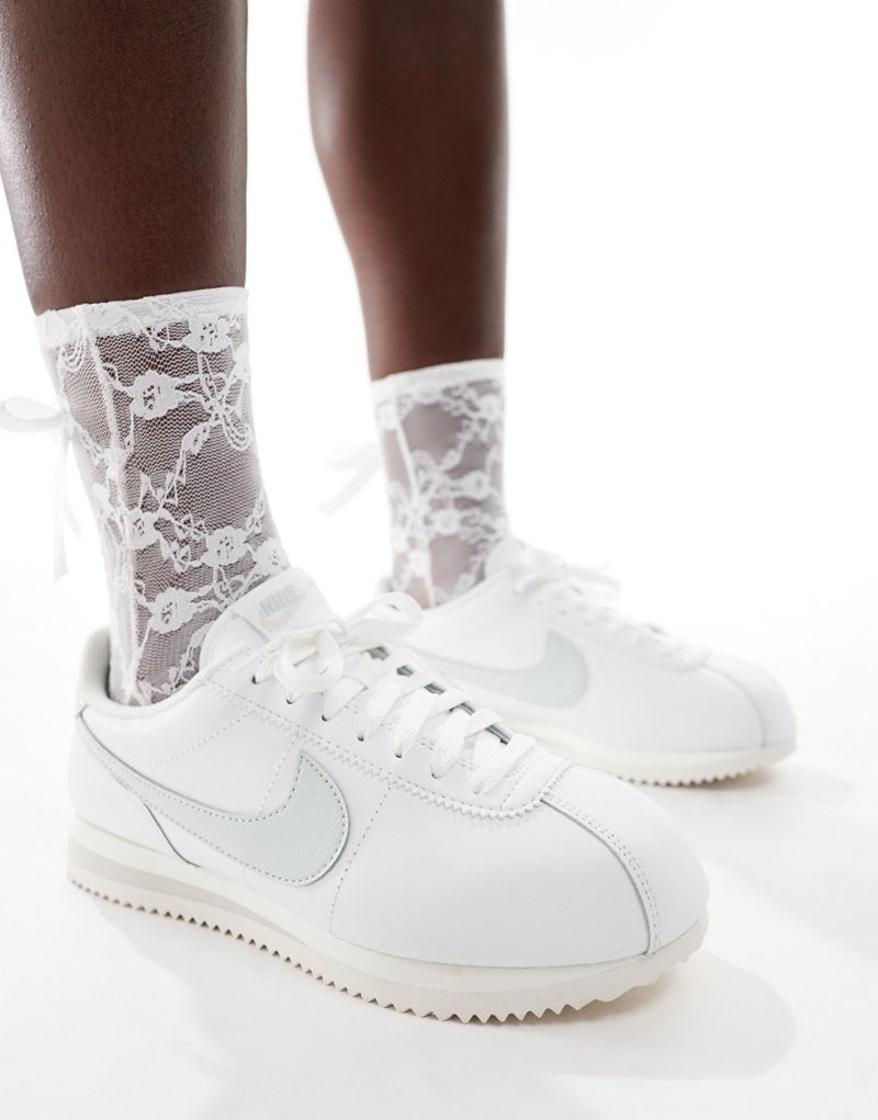Nike Cortez leather sneakers in white and silver   Nike