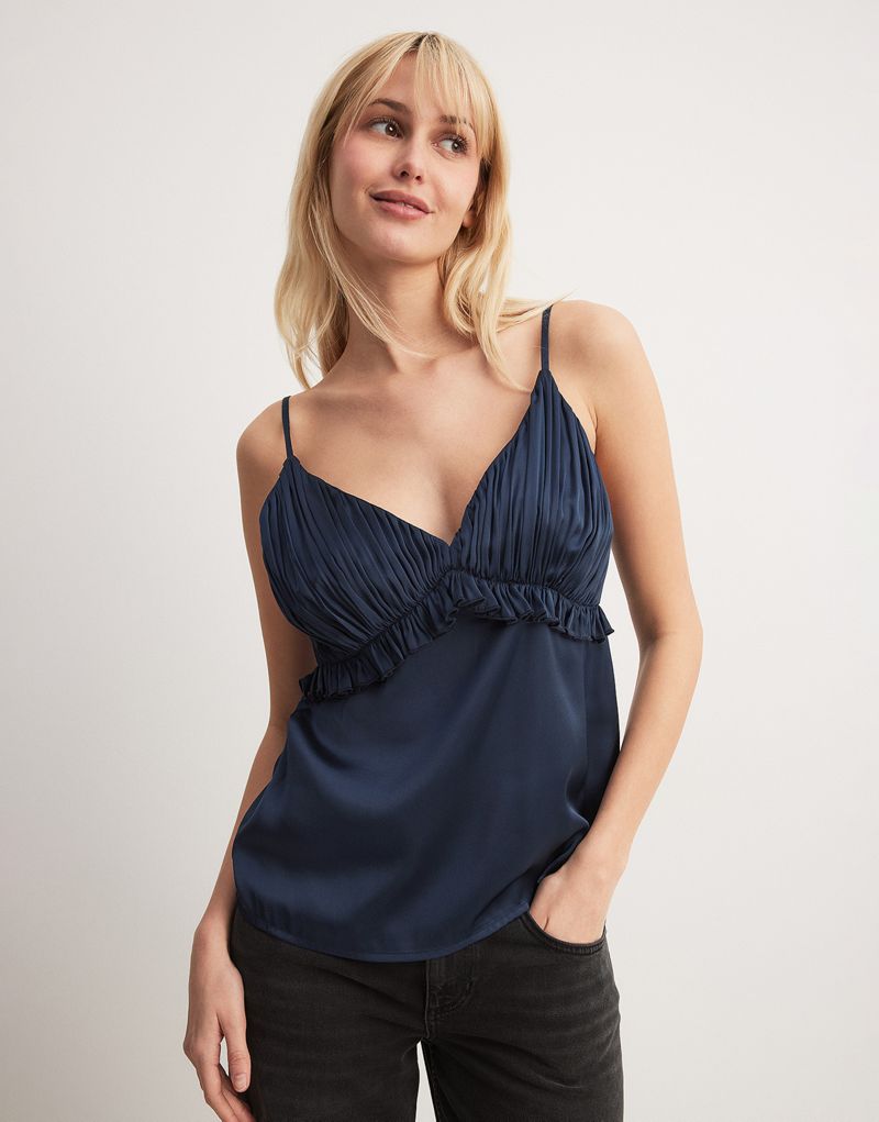 NA-KD plisse cami top in navy NAKD