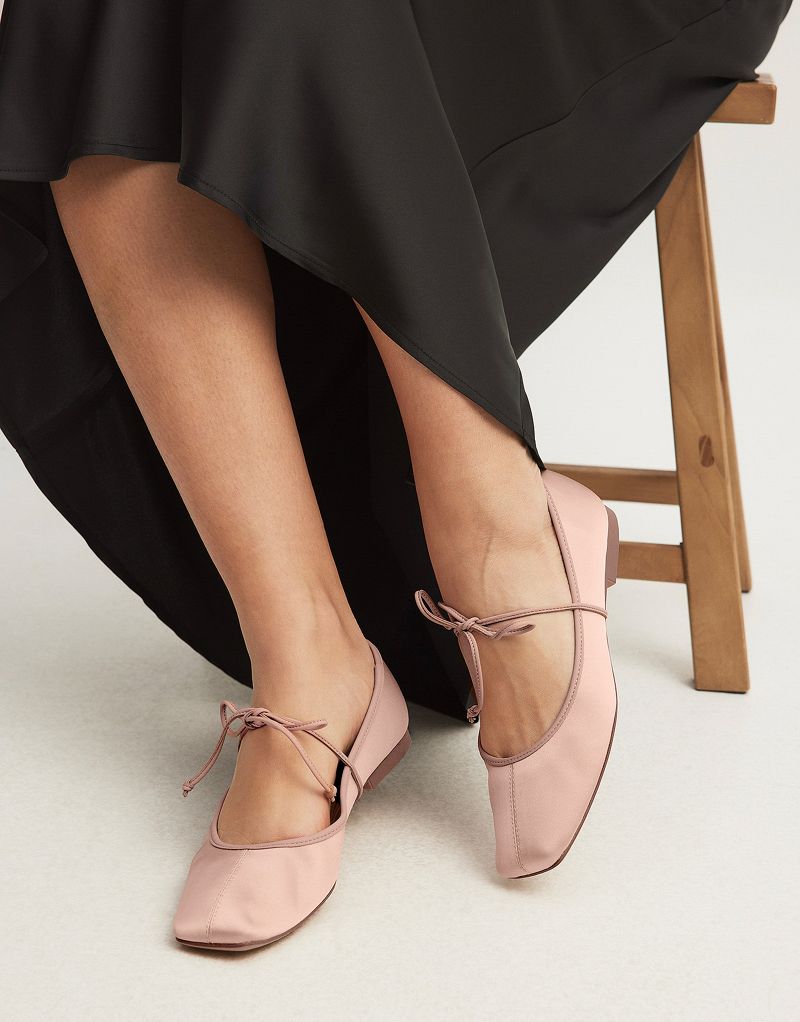 NA-KD square toe ballet flats in dusty pink NAKD