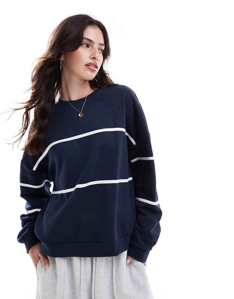 Pieces Sport Core sweatshirt with piping detail in blue and white Pieces