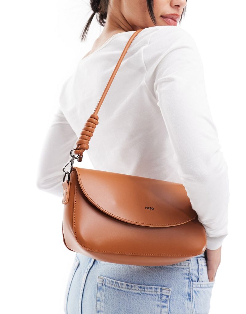 PASQ flapover shoulder bag with rope detail in tan PASQ