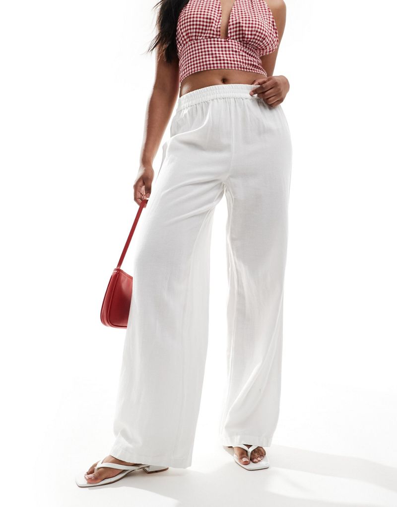 Pieces linen mix wide leg pants in white  Pieces