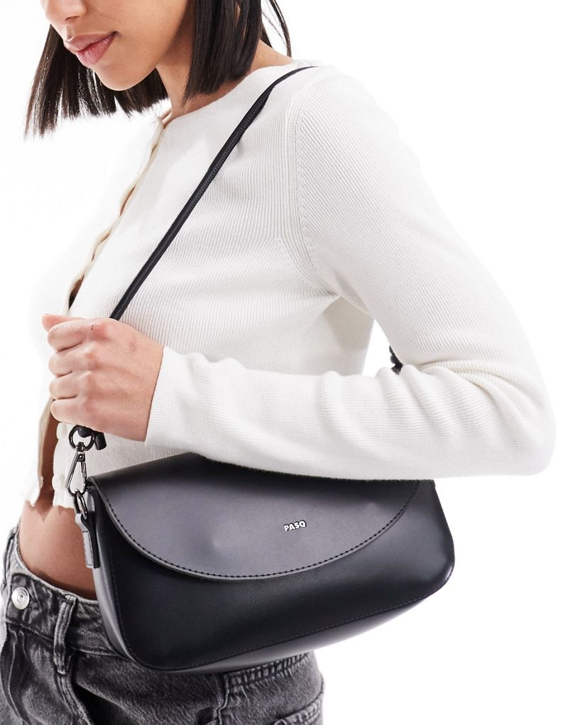 PASQ flap-over shoulder bag with rope detail in black  PASQ