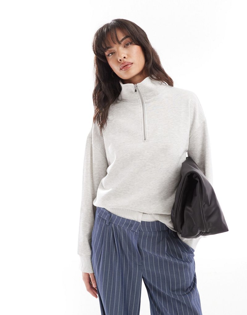 Pieces high neck zip up sweatshirt in gray melange Pieces