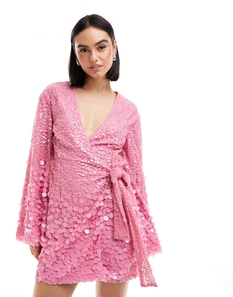 Pretty Lavish kimono sleeve embellished mini dress in pink Pretty Lavish