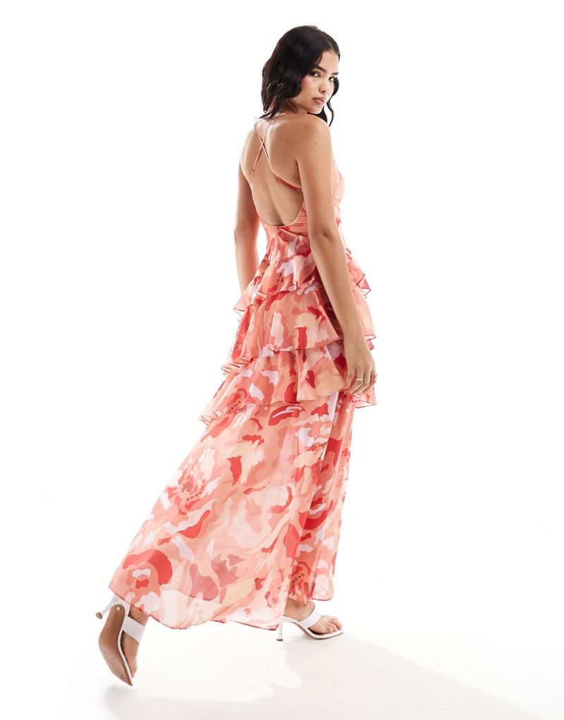 Pretty Lavish asymmetric ruffle maxi dress in red abstract print Pretty Lavish