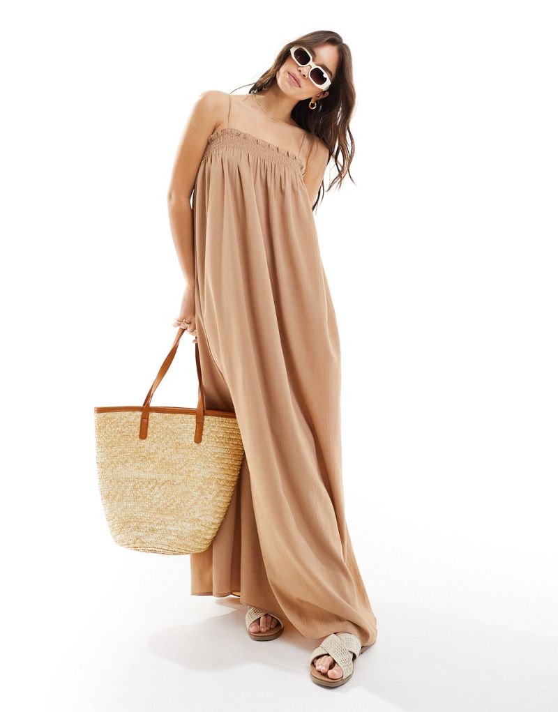 Pretty Lavish strappy oversized midaxi dress in biscuit Pretty Lavish