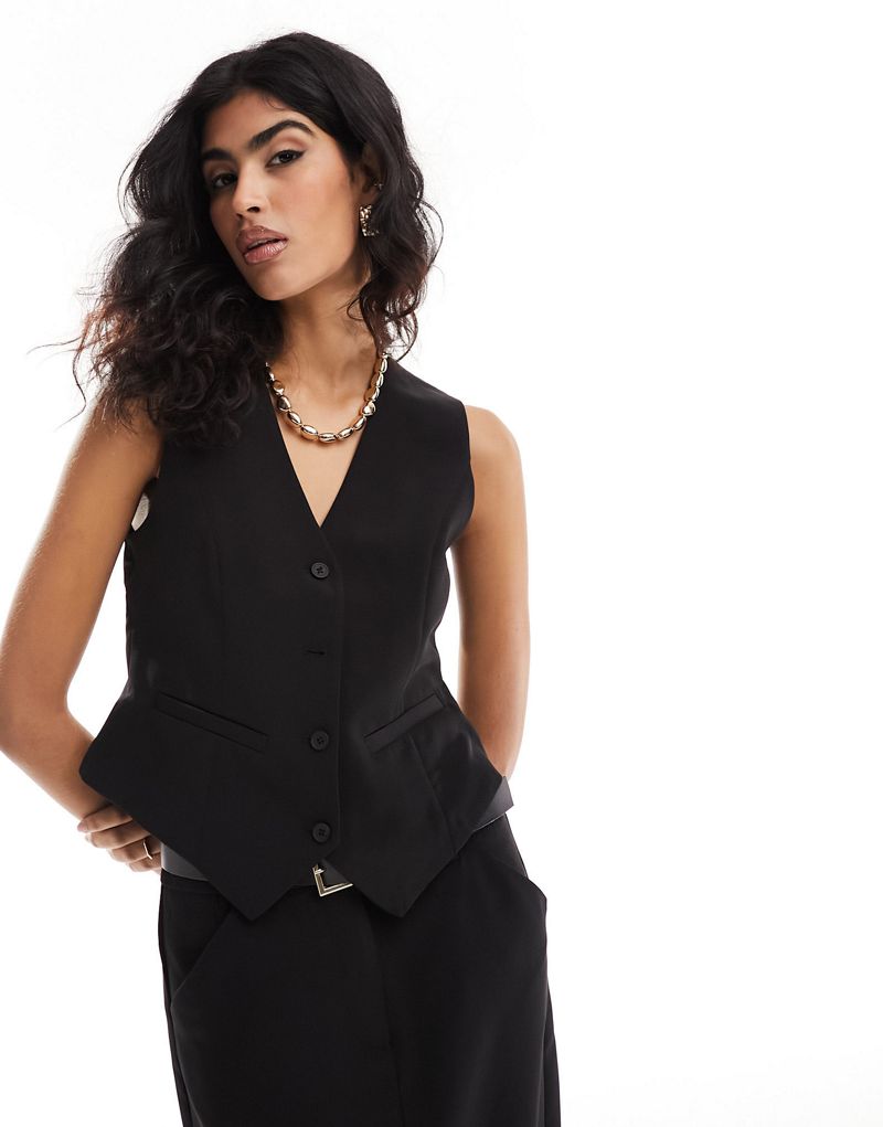 Pieces tailored vest in black - part of a set Pieces