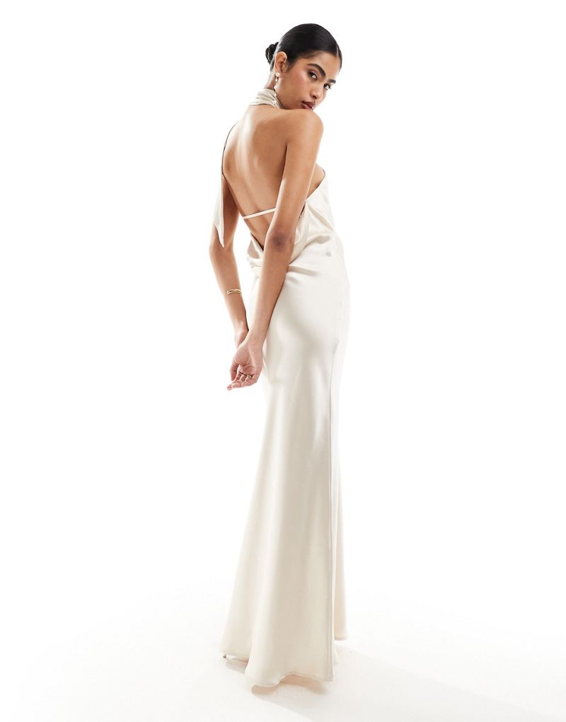 Pretty Lavish Hen backless satin scarf maxi dress in ivory Pretty Lavish