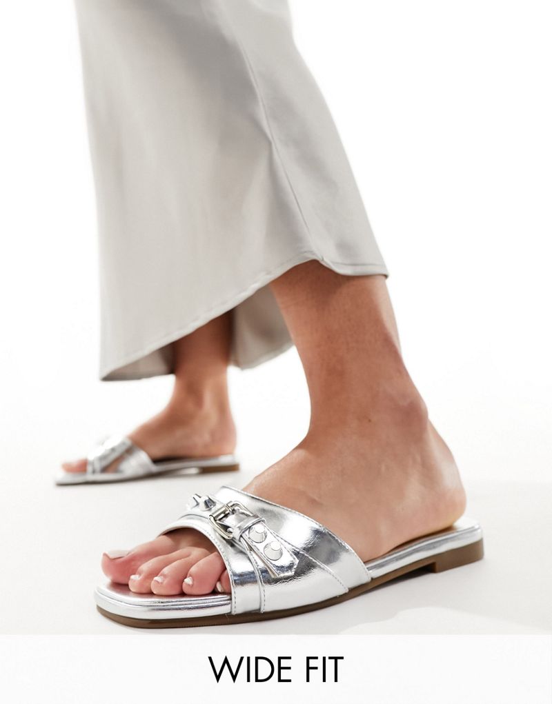 RAID Wide Fit Celini flat sandals in silver metallic Raid