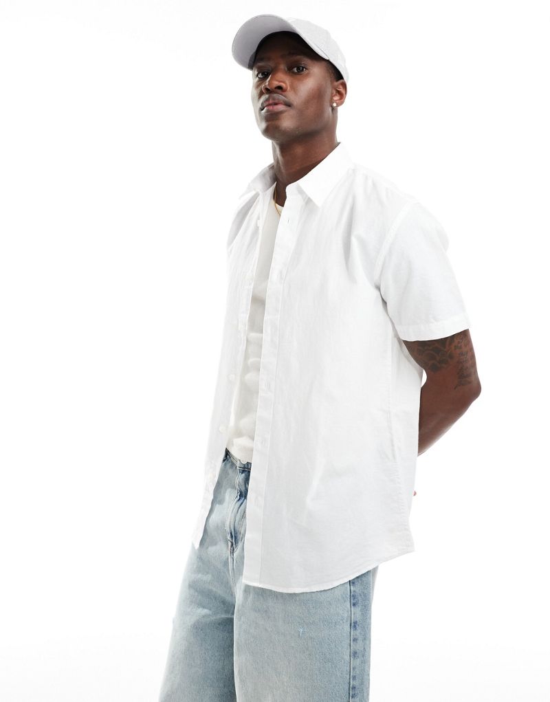 Selected Homme short sleeve linen mix shirt in white Selected