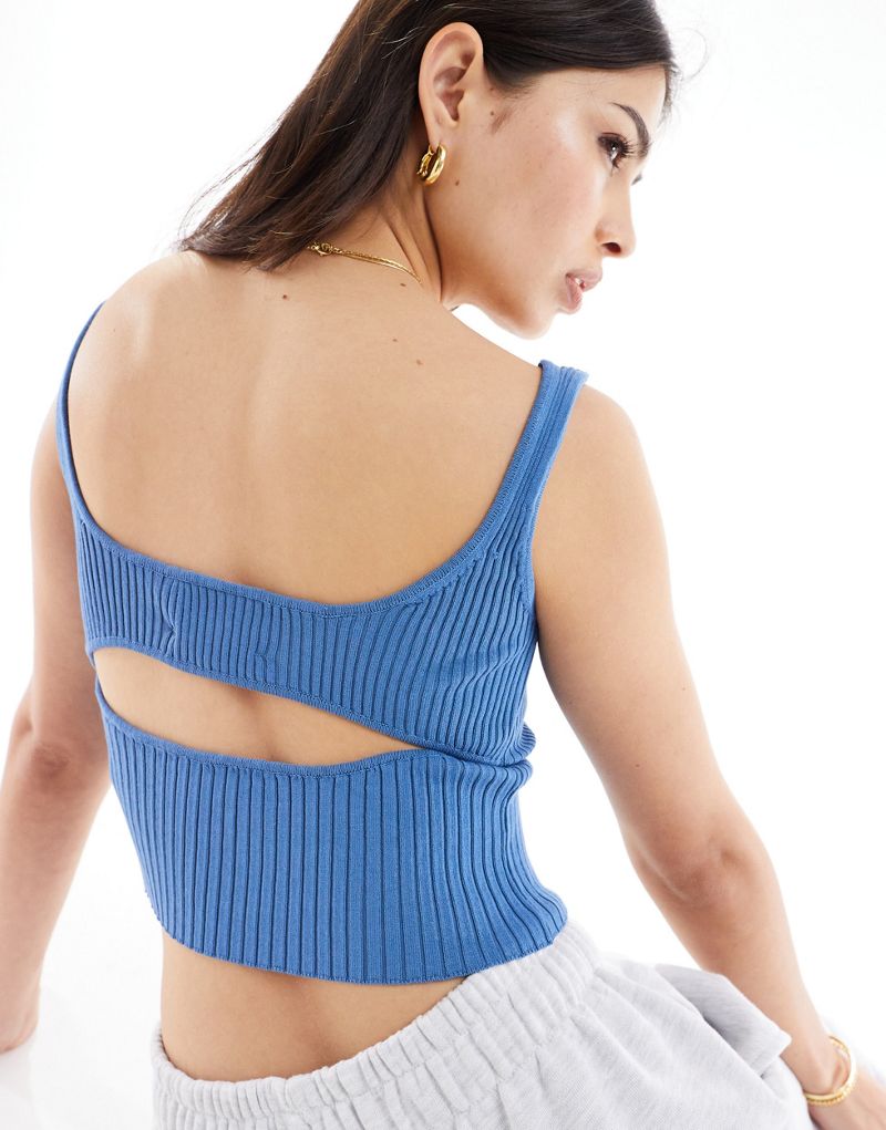 Sixth June knit tank top with open back in blue Sixth June