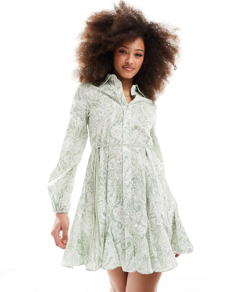 Style Cheat rope tie mini dress in green print  Style Cheat