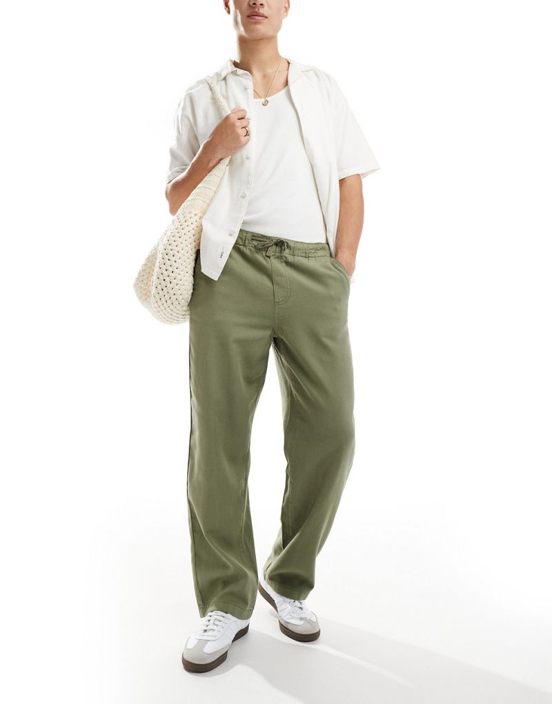 Selected Homme linen mix loose fit pants in olive Selected