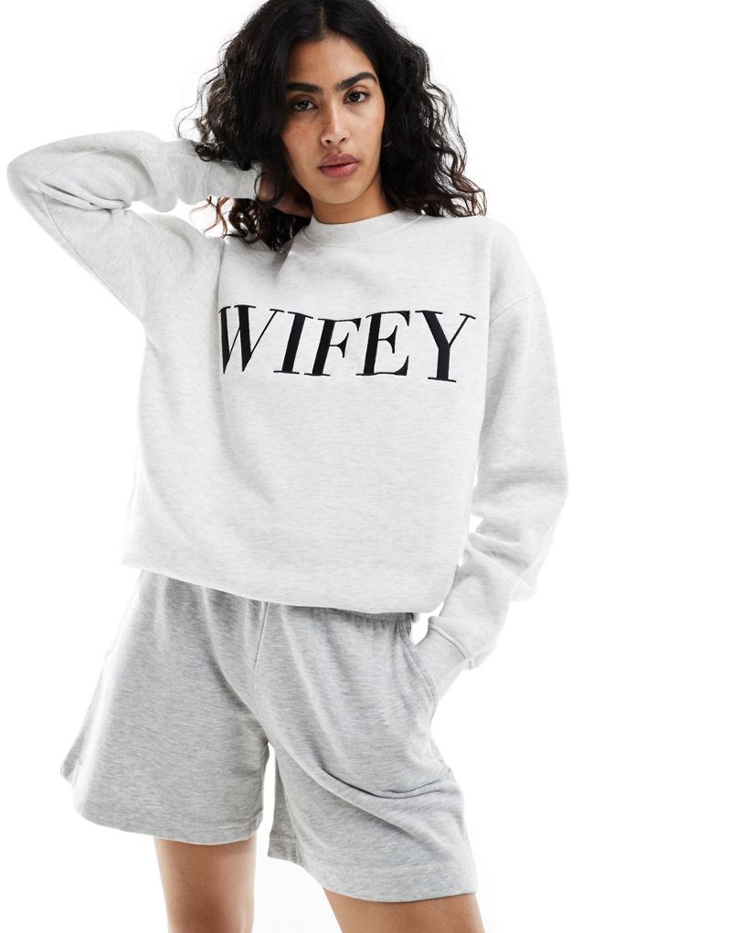 Six Stories Wifey statement sweatshirt in heather gray Six Stories