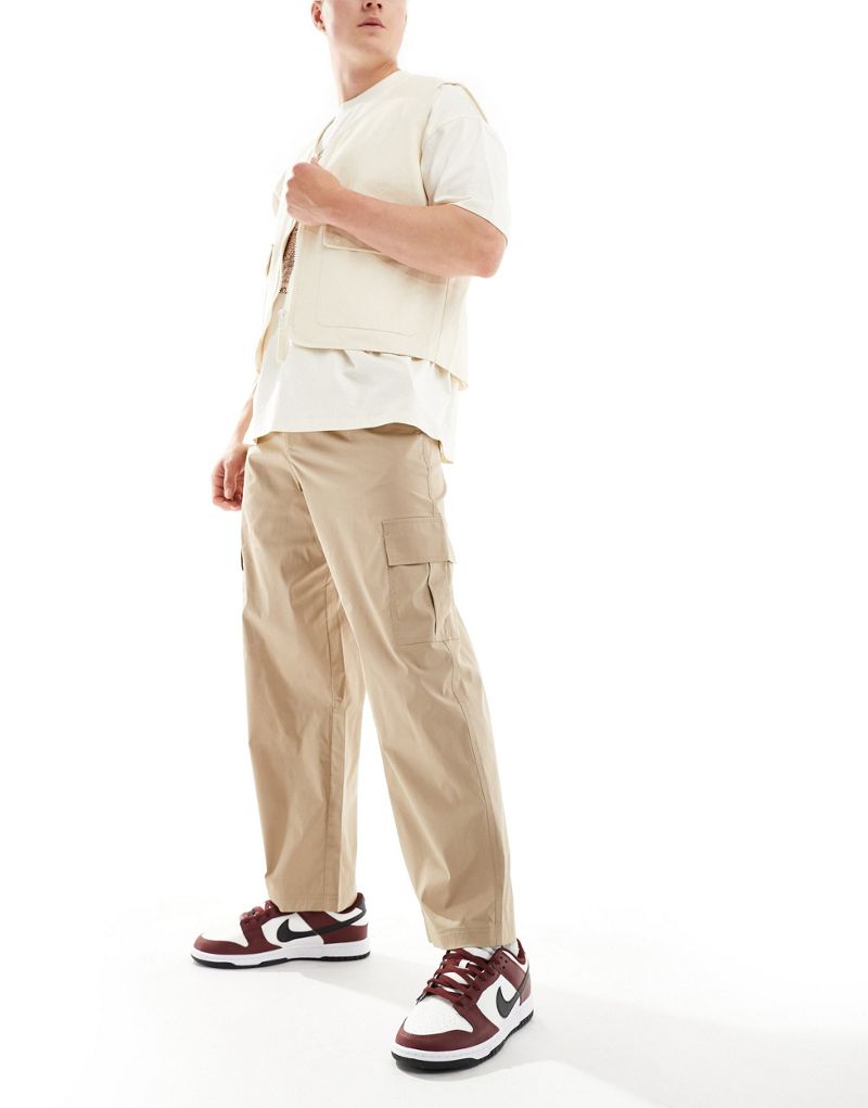 Selected Homme wide barrel fit cargo pants in beige Selected