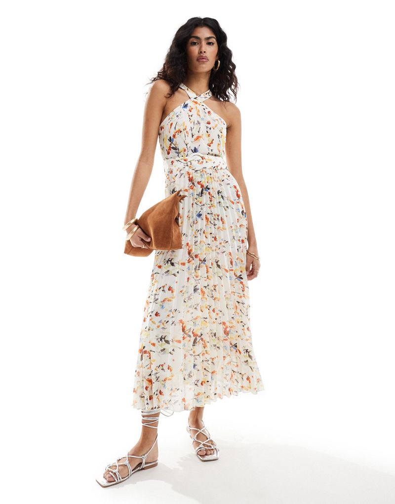 Style Cheat halterneck midi dress with pleated hem in floral Style Cheat