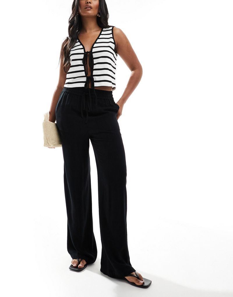 Selected Femme linen touch wide fit pants in black  Selected