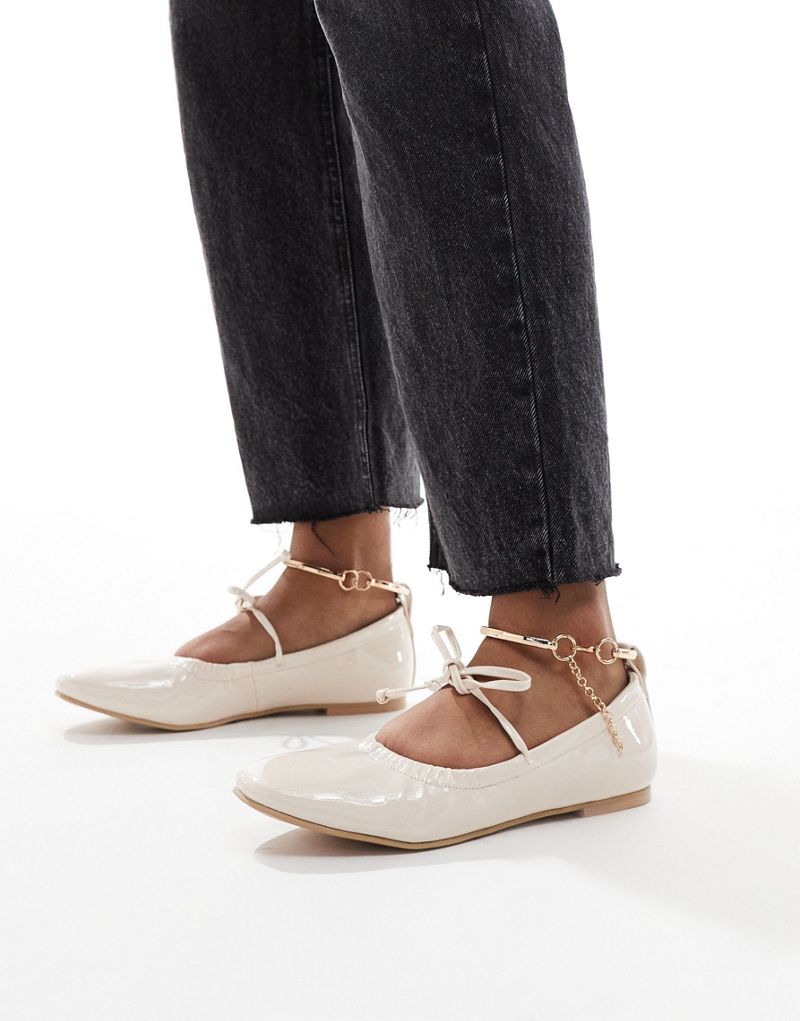 Simmi London Abbie Bow ballet flats with ruching detail and removable anklet in cream SIMMI Shoes