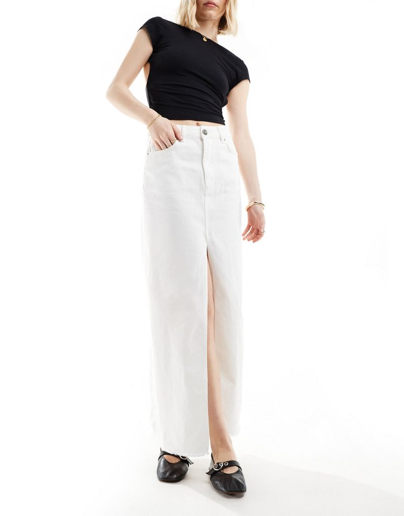 Sixth June a-line denim maxi skirt with front split in white Sixth June