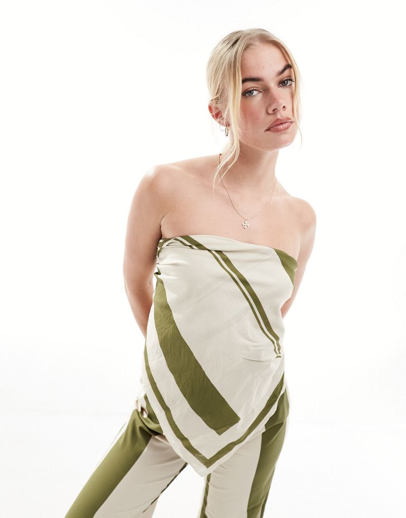 SNDYS contrast stripe bandeau wrap top in olive - part of a set SNDYS