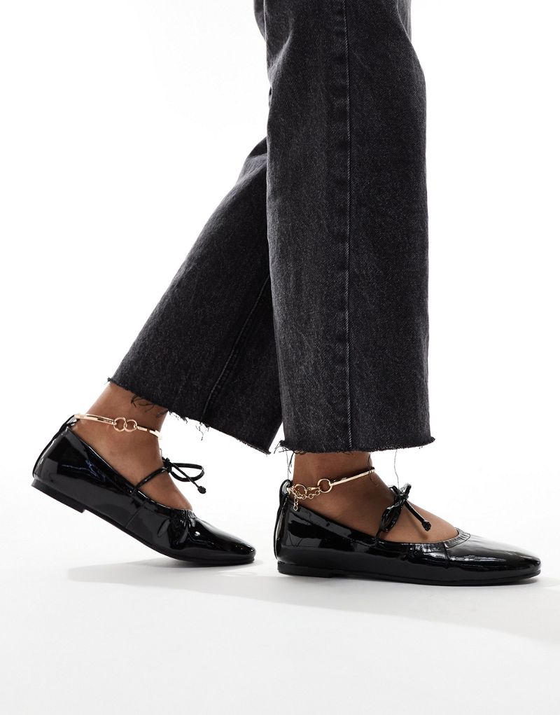 Simmi London Abbie Bow ballet flats with ruched detail and removable anklet in black SIMMI Shoes