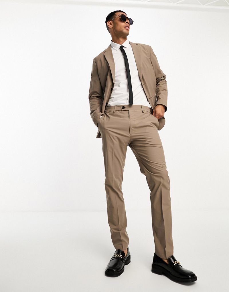 Selected Homme slim fit commuter suit pants in light brown Selected