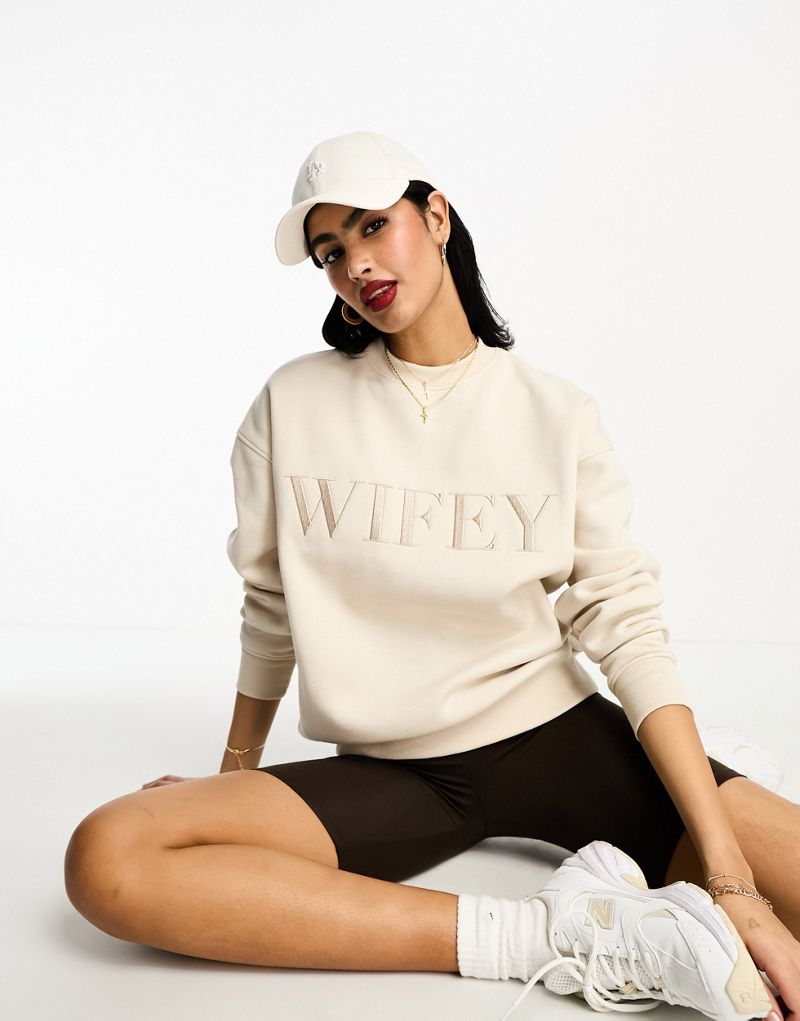 Six Stories Wifey statement sweater in champagne  Six Stories