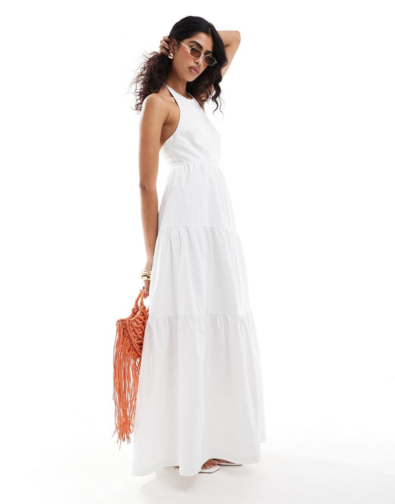 The Frolic sandy shirred back tiered maxi beach dress in off white The Frolic