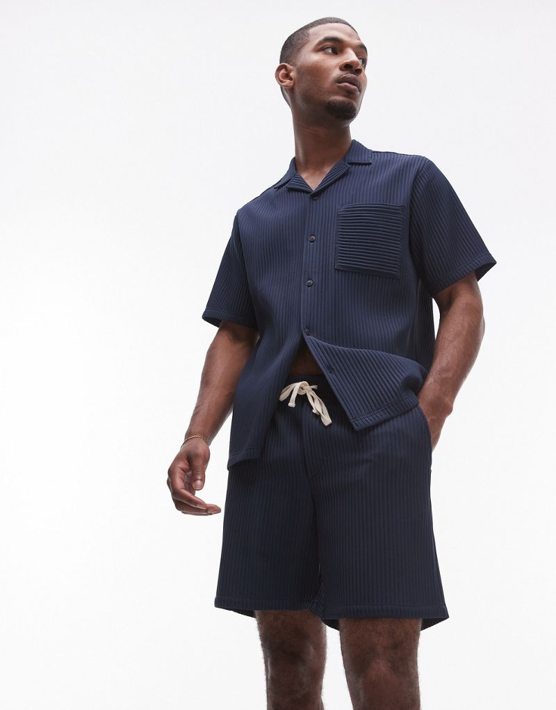 Topman plisse shorts in navy - part of a set TOPMAN