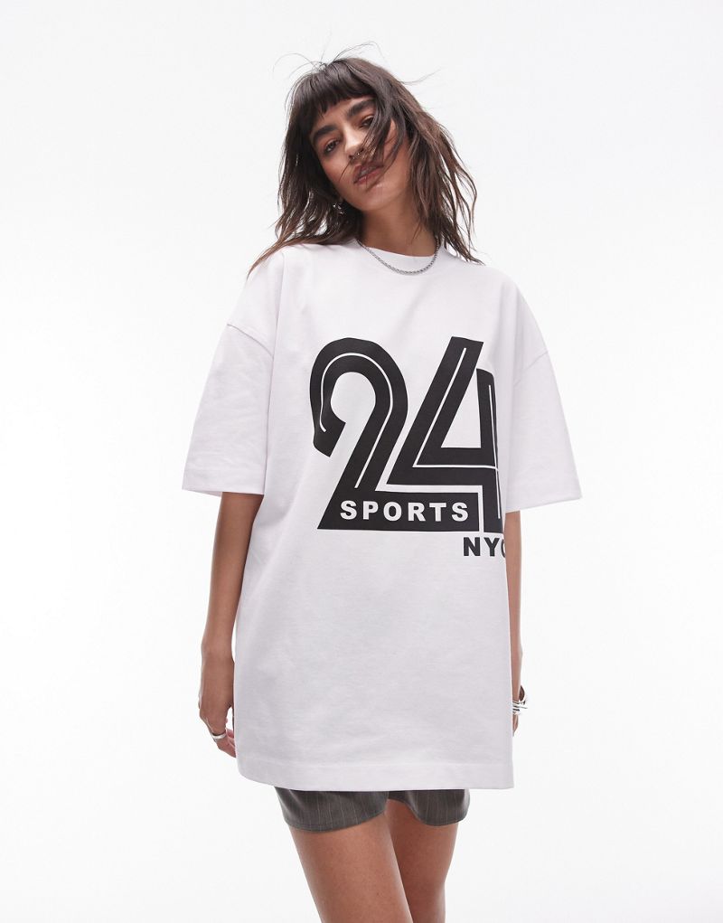 Topshop graphic 24 Sports NYC tee in white TOPSHOP