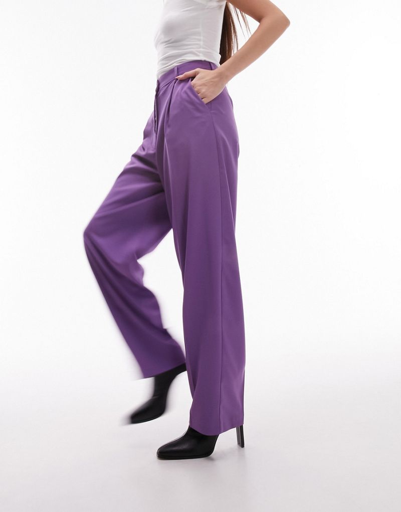 Topshop button fly slouch peg-leg pants in purple - part of a set TOPSHOP