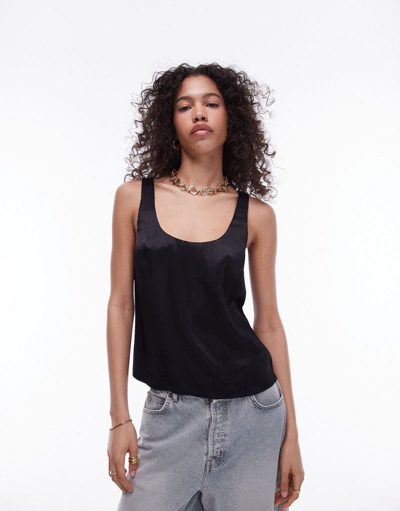 Topshop scoop neck cami in black TOPSHOP