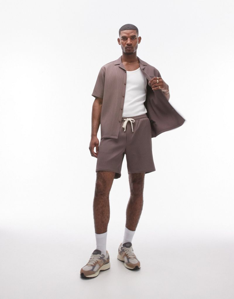 Topman plisse shorts in brown - part of a set TOPMAN