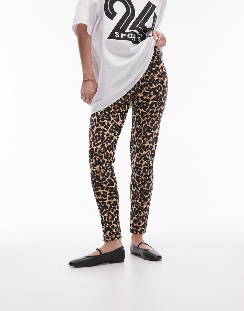 Topshop leopard print leggings in brown TOPSHOP