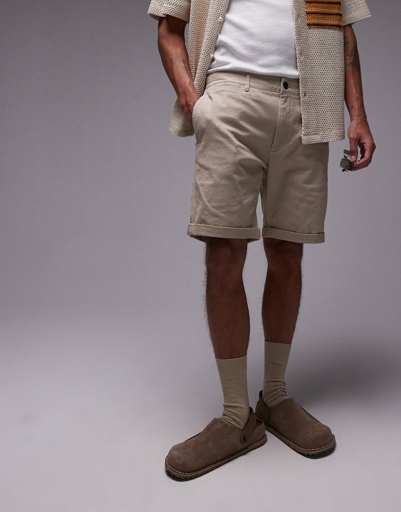 Topman skinny chino shorts in stone TOPMAN