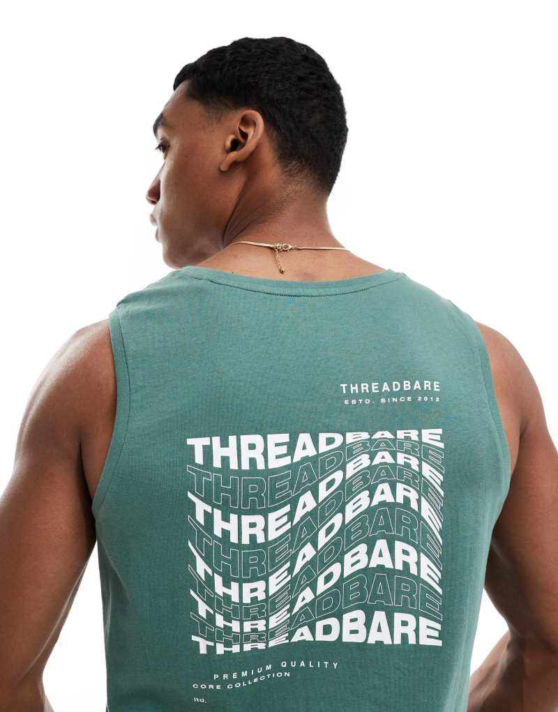 Темно-зеленый топ без рукавов Threadbare с графическим принтом на спине Threadbare