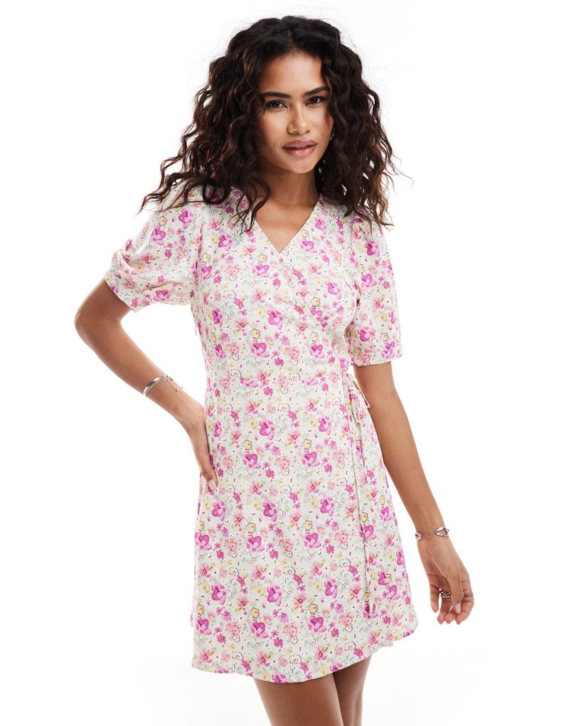 Urban Revivo delicate floral wrap mini dress in pink Urban Revivo