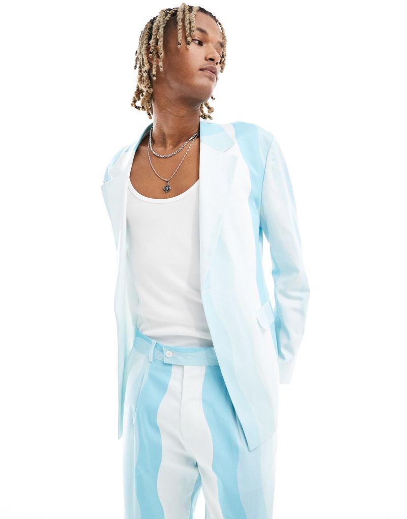 Viggo suit jacket in wave print in light blue Viggo