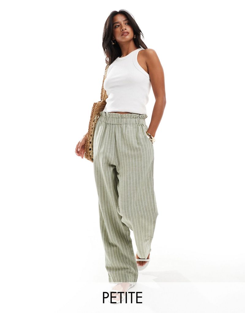 Vila Petite linen touch pinstripe wide leg pants in green Vila Petite