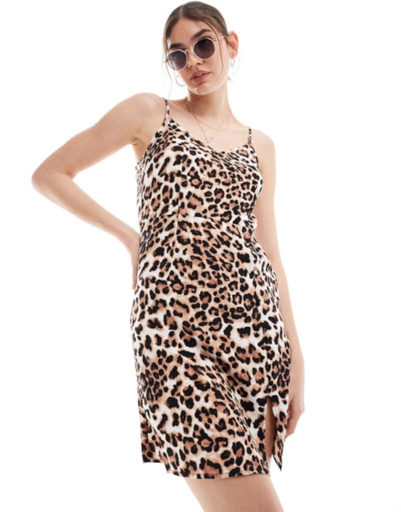 Vero Moda cami dress with split in leopard print VERO MODA